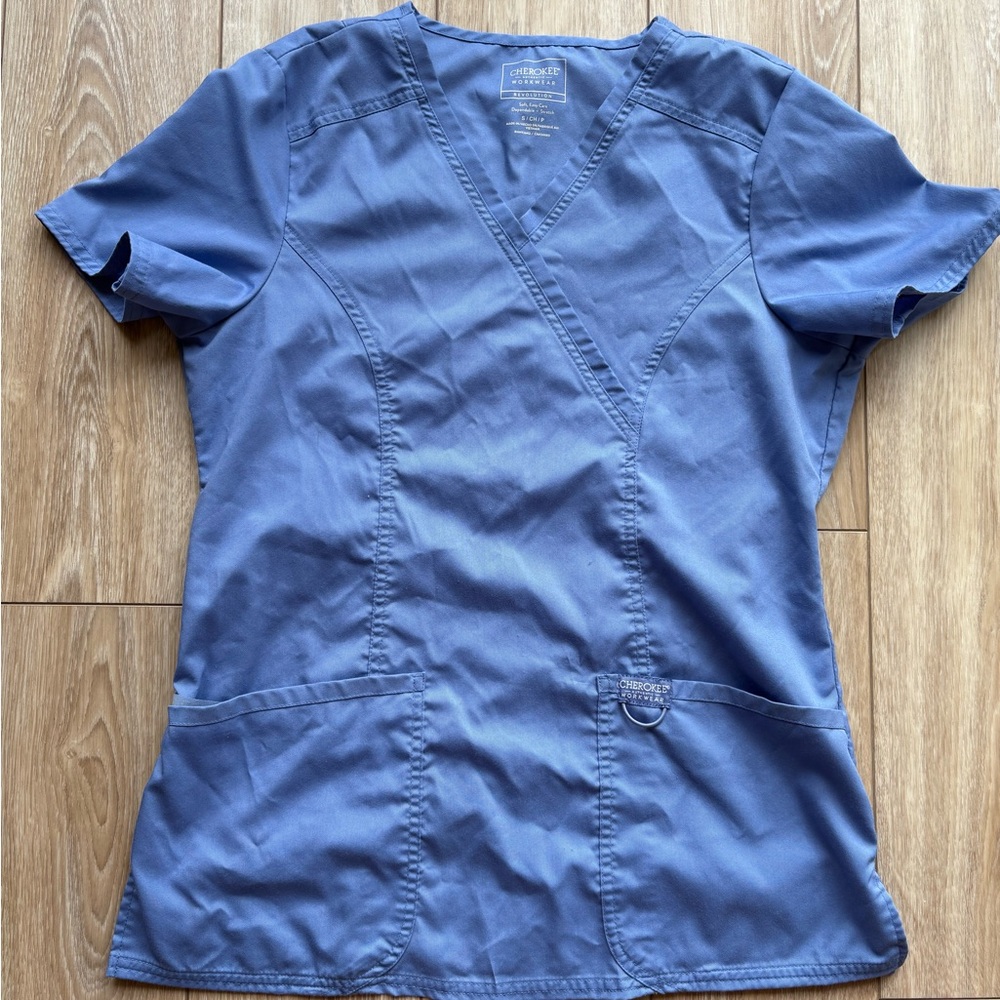 Cherokee Women's Short Sleeve Blue Scrub Top